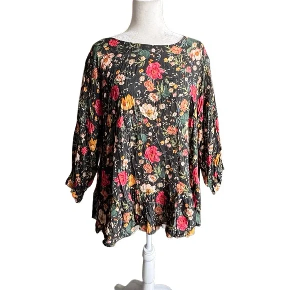 Anthropologie Eva Franco Blouse Black Floral Flowy Boho Shabby Chic - Picture 2 of 13